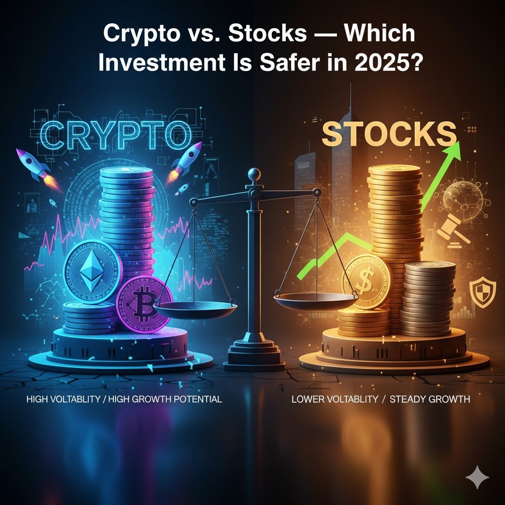 Crypto vs. Stocks — Which Investment Is Safer in 2025?